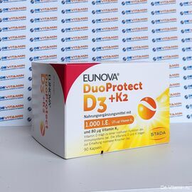 Eunova DuoProtect D3+K2 1000 I.E. Двойная защита Д3 + К2, 90 шт, Германия