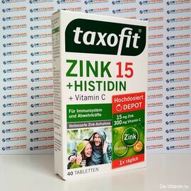 Taxofit Zink + Histidin + Vitamin C для иммунитета с цинком, гистидином и витамином C, 40 шт, Германия