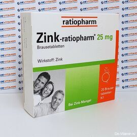 Zink-ratiopharm 25 mg Цинк 25 мг, шипучие таблетки, 20 шт, Германия