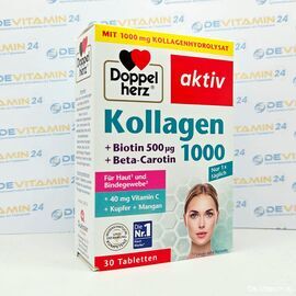 Doppelherz Коллаген 1000 с биотином и бета-каротином, 30 таблеток, Германия