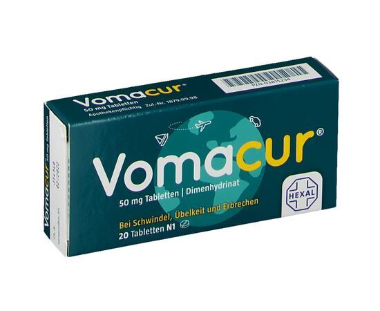 Таблетки от рвоты Vomacur 50 мг, 20 шт, Германия