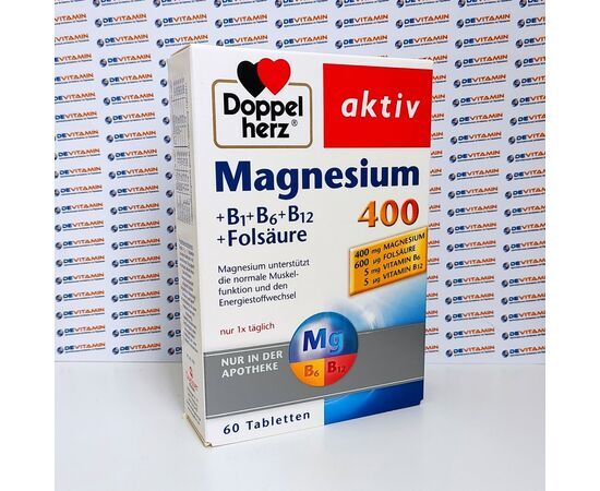 Doppelherz Magnesium 400 + B1 + B6 + B12 + Folsäure Доппельгерц с магнием и В-комплексом, 60 таблеток, Германия