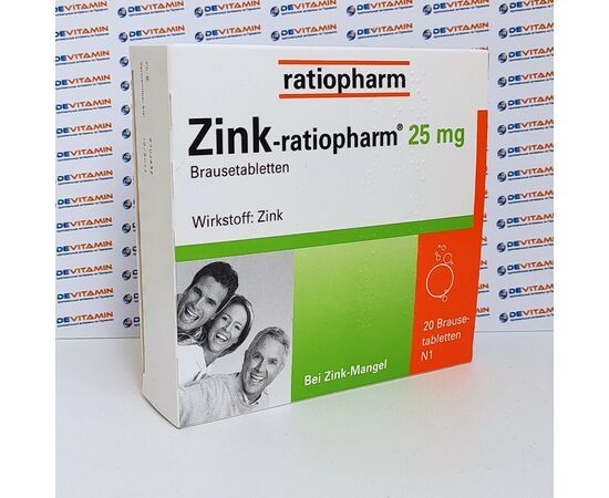 Zink-ratiopharm 25 mg Цинк 25 мг, шипучие таблетки, 20 шт, Германия