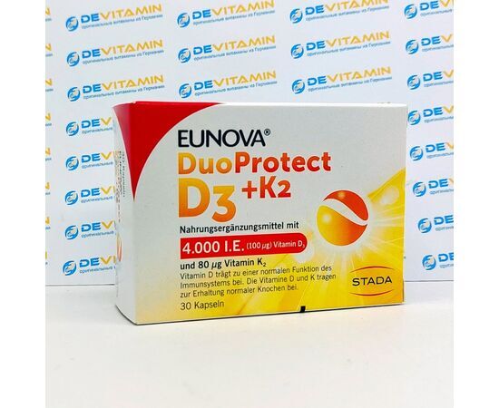 Eunova DuoProtect D3+K2 4000 I.E. Двойная защита Д3 + К2, 30 шт, Германия