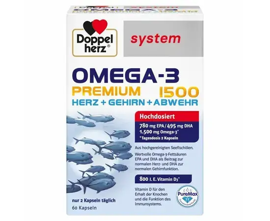 Doppelherz Omega-3 Premium 1500 Доппельгерц Омега-3 Премиум, 60 капсул, Германия