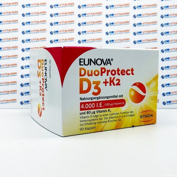 Eunova DuoProtect D3+K2 4000 I.E. Двойная защита Д3 + К2, 90 шт, Германия