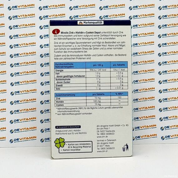 Zink + Histidin + Cystein Depot Препарат цинка, с гистидином и цистеином, 40 шт, Германия