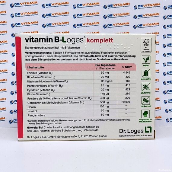 Vitamin B-Loges Витамины группы В, 60 таблеток, Германия Vitamin B-Loges Витамины группы В, 60 таблеток, Германия