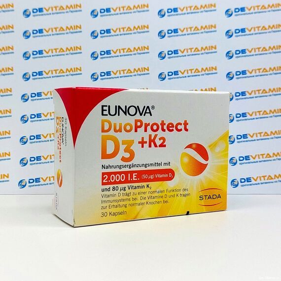 Eunova DuoProtect D3+K2 2000 I.E. Двойная защита Д3 + К2, 30 шт, Германия