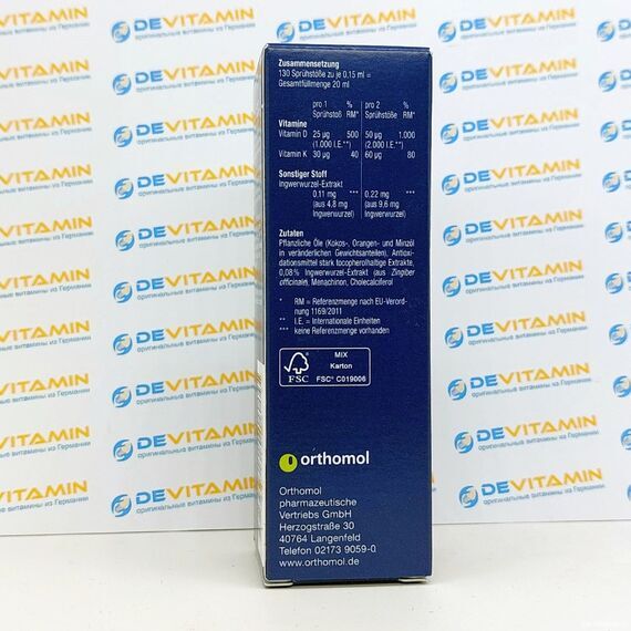Orthomol vitamin D3+K2 Ортомол с витамином Д3 и К2, спрей, 20 мл, Германия