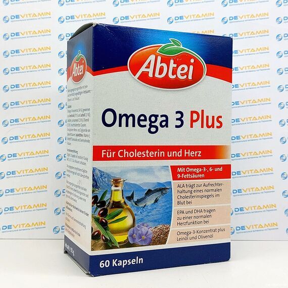 Abtei Omega 3 Plus Омега-3 с витамином Е, 60 капсул, ГерманияAbtei Omega 3 Plus Омега-3 с витамином Е, 60 капсул, Германия