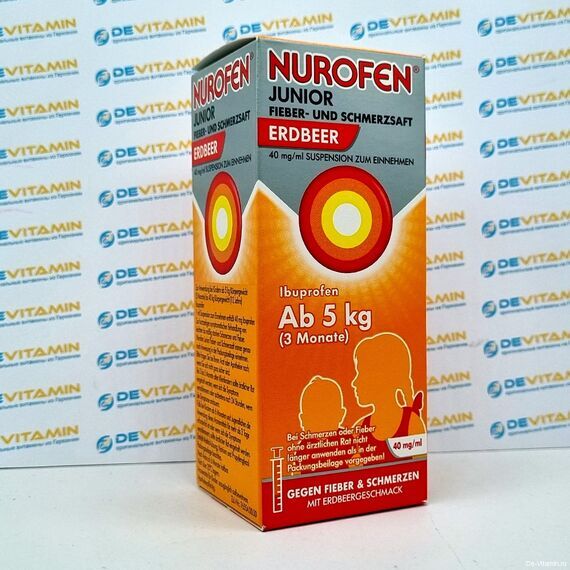 Nurofen Junior 40 мг/мл, от 5 кг, 100 мл, клубника, Германия