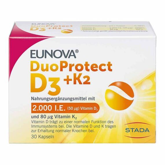Eunova DuoProtect D3+K2 2000 I.E.Эунова Двойная защита Д3 + К2, 30 шт, Германия