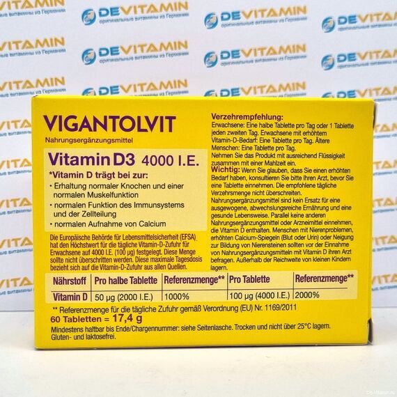 Vigantolvit 4000 I.E., Вигантолвит 4000 ед, 60 таблеток, витамин D3, Германия