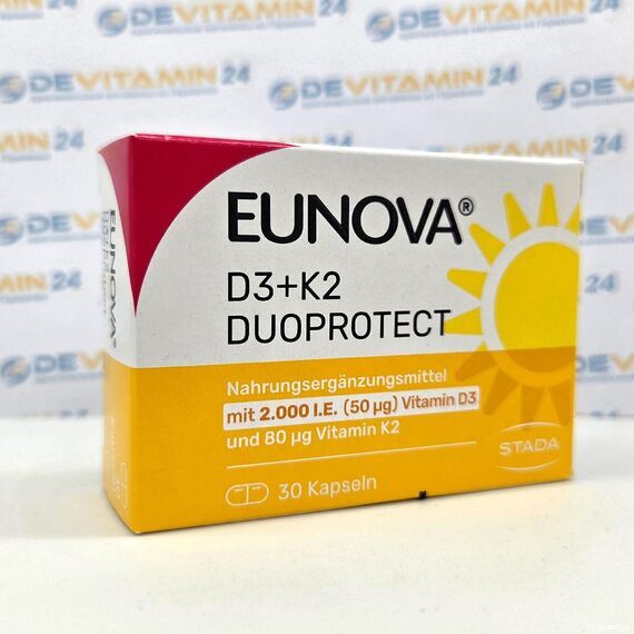 Eunova DuoProtect D3+K2 2000 I.E.Эунова Двойная защита Д3 + К2, 30 шт, Германия