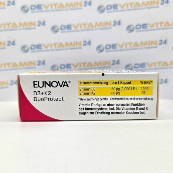 Eunova DuoProtect D3+K2 2000 I.E.Эунова Двойная защита Д3 + К2, 30 шт, Германия