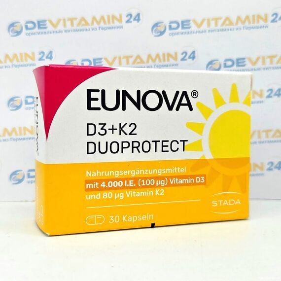 Eunova DuoProtect D3+K2 4000 I.E. Эунова  Д3 + К2, 30 штук, Германия