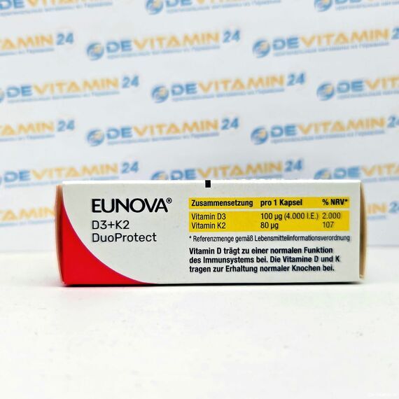 Eunova DuoProtect D3+K2 4000 I.E. Эунова  Д3 + К2, 30 штук, Германия