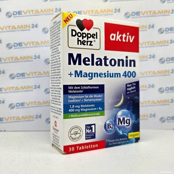Doppelherz Melatonin + Magnesium 400, Доппельгерц мелатонин и магний, 30 штук